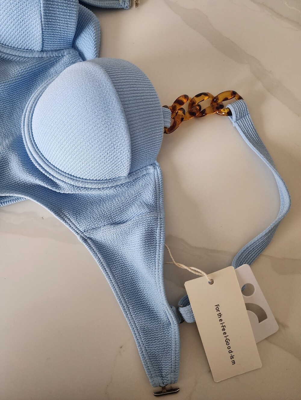 Commense Light Blue Ribbed Cutout One-Piece Swim Tortoise Shell Straps Size Med - Picture 7 of 12